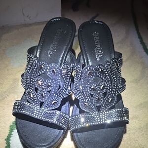 Sparkling Black Rhinestone Sandals